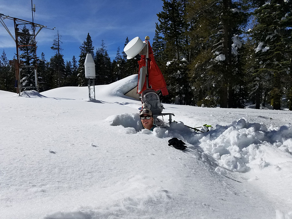 Anne Heggli inside of a snowpit on Donner Pass.