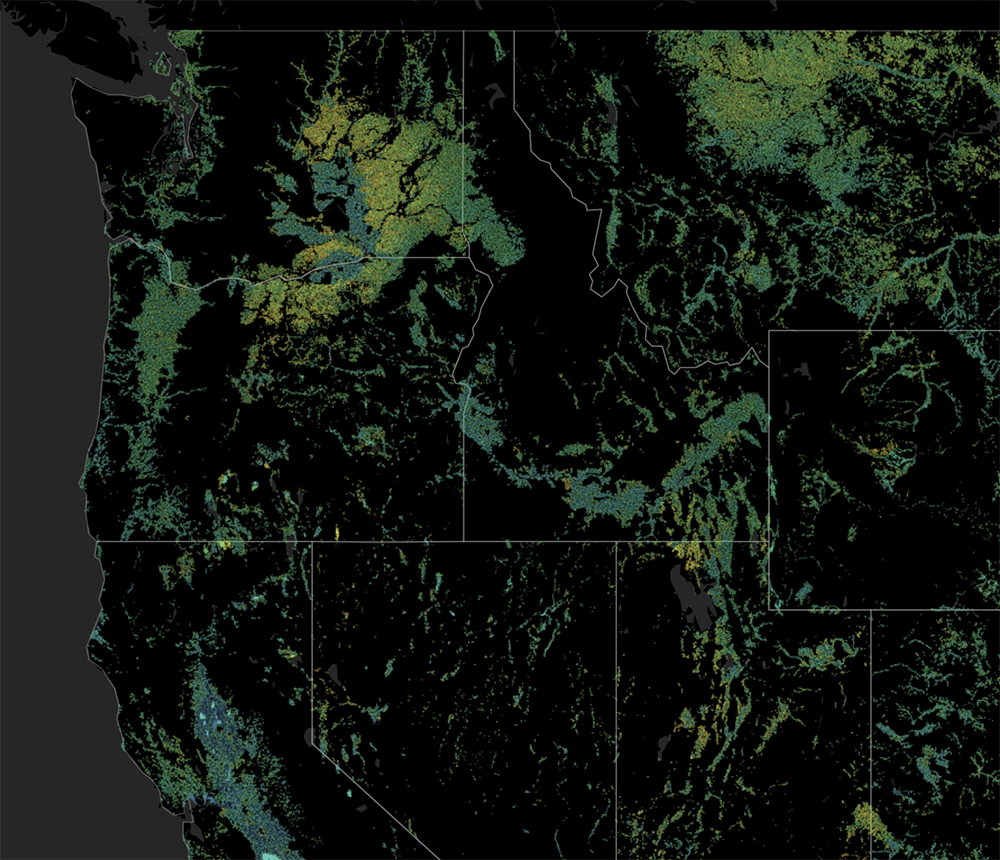 Map showing OpenET data explorer field view.